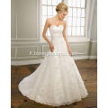 A-Line Sweetheart Strapless Satin Organda Lace Cappel Train Abito da sposa arruffato